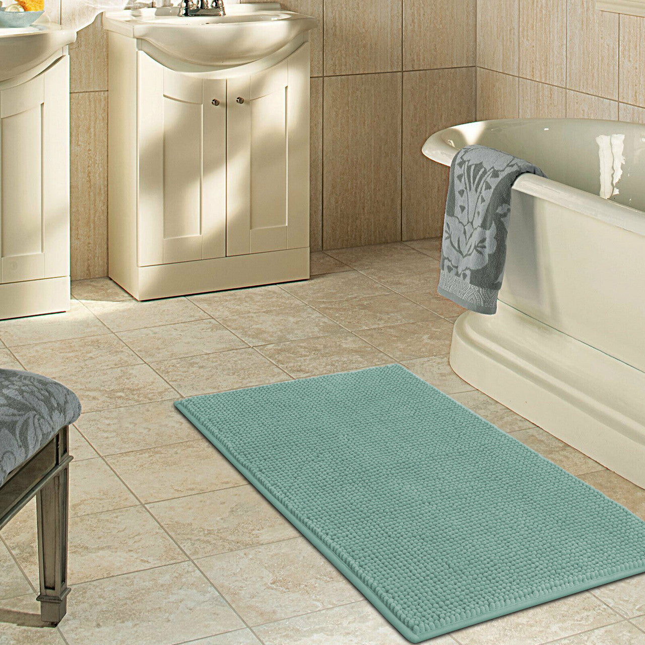 Non-Slip Shower Mat Bathroom Rug Mat, 19.631 inch, Extra Soft and Absorbent Shaggy Rugs, Machine Wash Dry, Perfect Plush Carpet Mats for Tub, Shower, Bath Room(Light Blue)