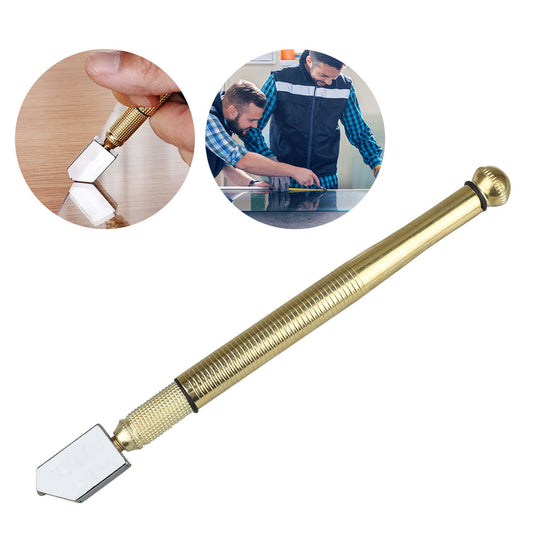 3mm-12mm Glass Cutter Professional Heavy Duty Golden Handle Pencil Style Oil Feed Carbide Tip Glass Cutter Cutting Tools for Mosaic/Tiles/Mirror/Stained Glass Cutting