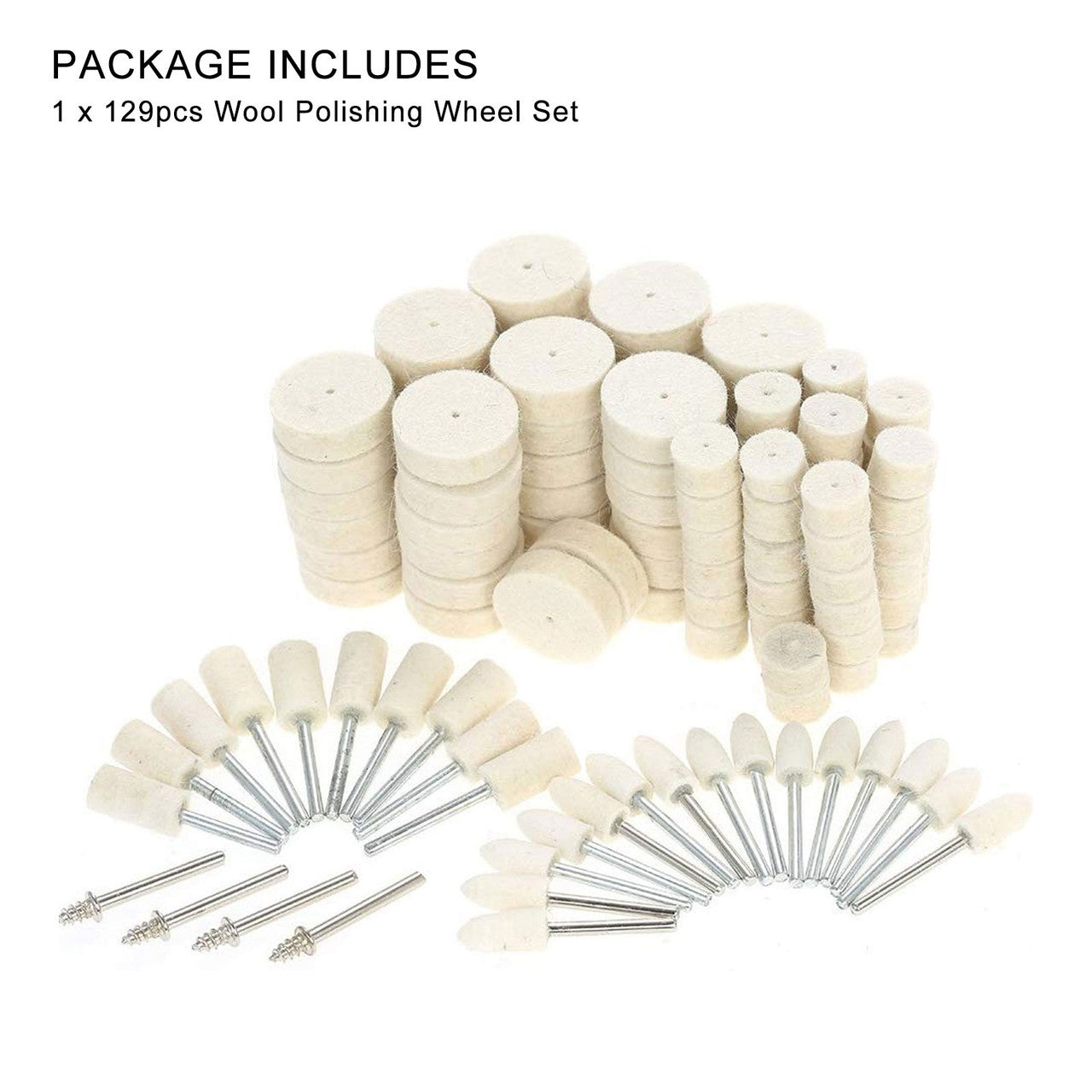 Felt Polishing Pad & Polishing Wheel,Point & Mandrel Kit For Dremel Rotary tools - 1/8 Inch Shank, 129Pcs