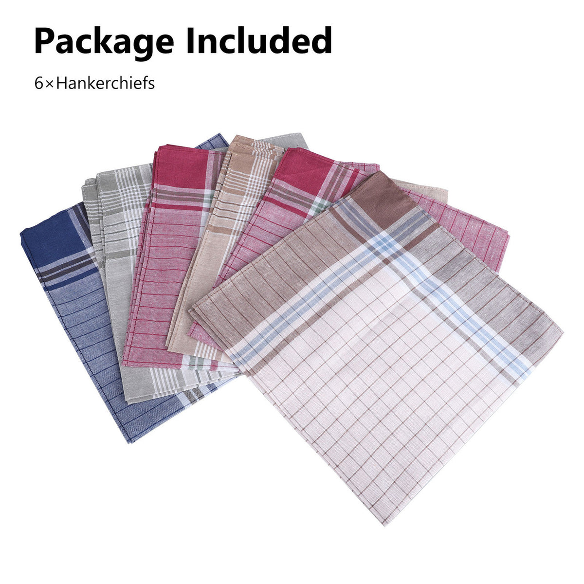 Pocket Square Hankerchiefs for Men with assorted colors and a Classic Vintage Plaid Pattern, 6pcs