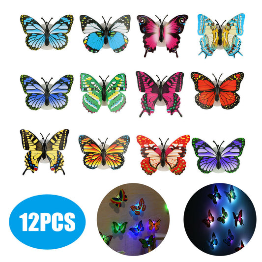 3D Butterfly Wall Stickers LED Light Removable Butterfly Wall Decals Colorful Butterflies Art Decor Wall Stickers Murals for Kids Baby Boy Girls Bedroom Classroom Offices TV Background,12Pcs