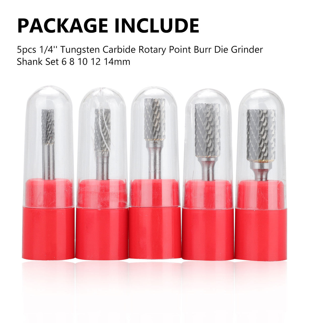 5Pcs 1/4'' Tungsten Carbide Burr Die Grinder Shank Set 6-14mm Rotary Drill Bits