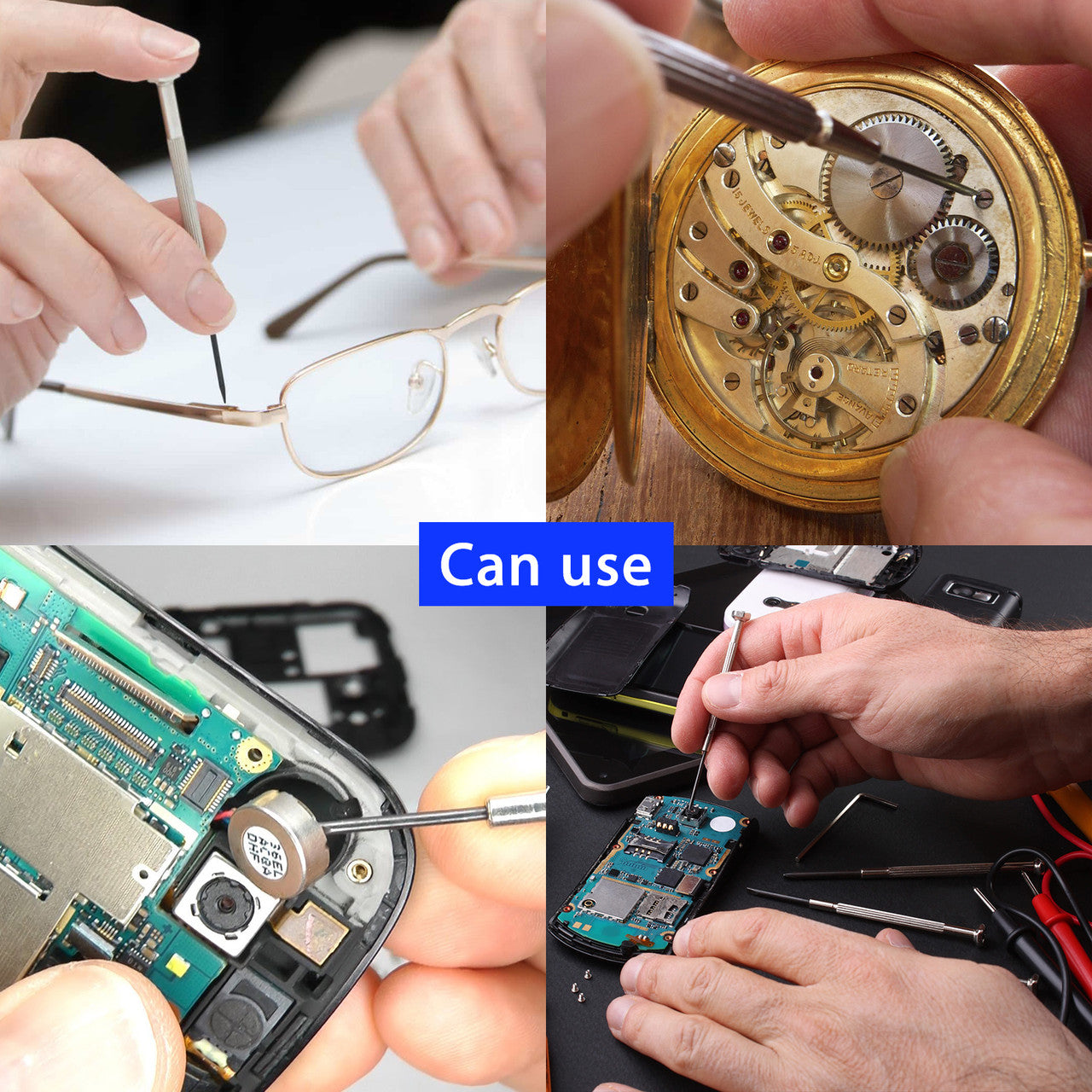 Eyeglass Repair Tool Kit, with Eyeglass Screws & Nose Pads, Small Precision Screwdriver Set, Curved Tip Tweezer and Cleaning Cloth for Eyeglasses, Sunglasses, Watch Clock Spectacle Repair, 6pcs