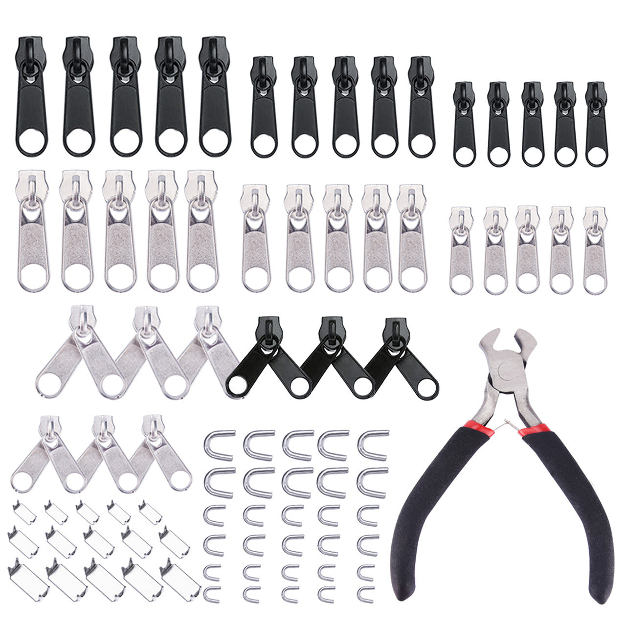 Zipper Repair Kit, Zipper Rescue Zipper Pull Replacement Accessories, Zipper Slider, Zipper Stopper & Zipper Install Plier for DIY Craft Jacket Backpack Suitcase Tents Luggage Zip Repair, 85Pcs