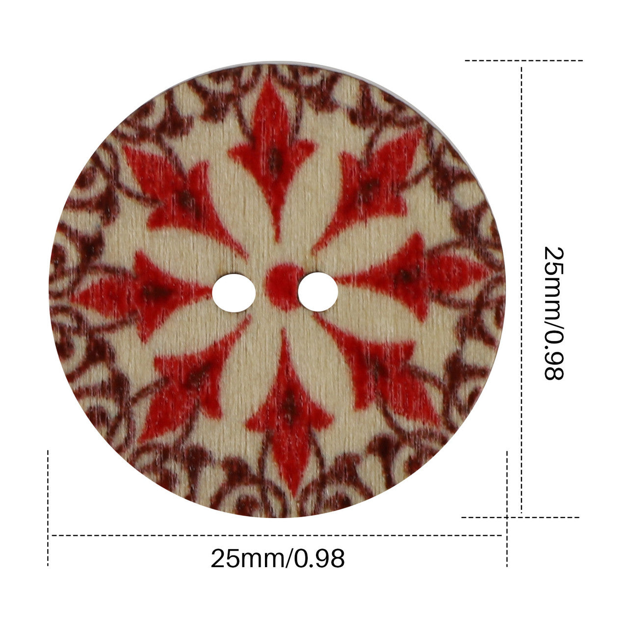 Wooden Buttons, Mixed 2 Holes Buttons 1 Inch Round Wood Buttons Vintage Assorted Random Color Flower Painting Buttons Decorative Buttons for DIY Sewing Crafting Decoration, 100pcs