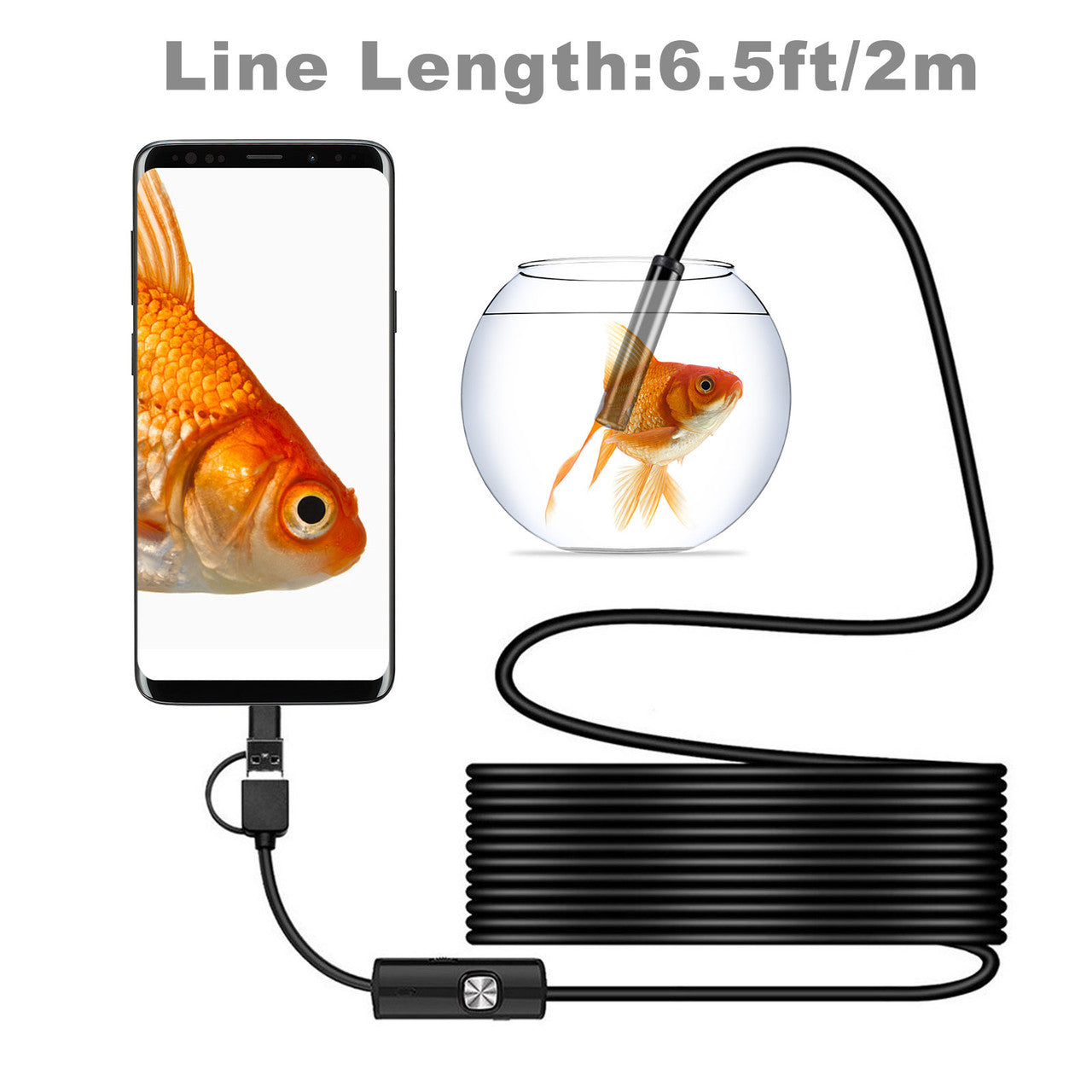 HD Inspection Camera 0.3 MP, Waterproof 6 LED with 7.0mm Lens, w/ Micro USB Type C USB Adpater fits for Android Phone, PC