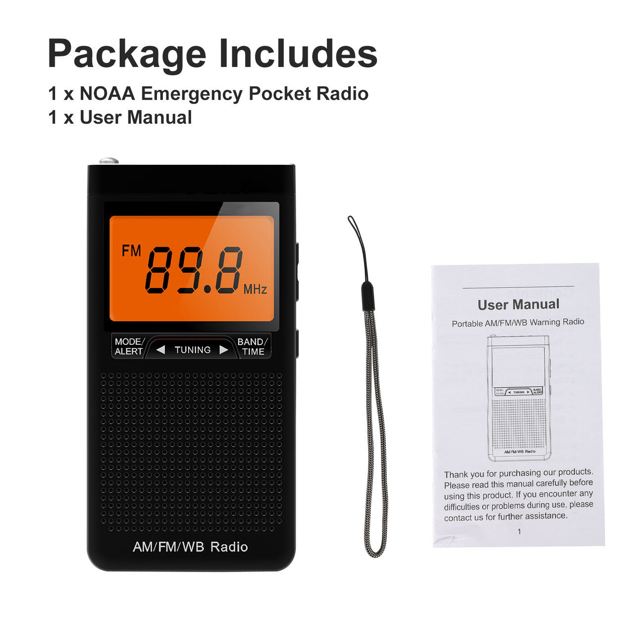 NOAA Weather Alert Radio, Portable AM/FM Battery Operated Transistor Radio with Headphone Jack, Great Reception, Alarm Clock, LCD Display, Pocket Radio for Office, Bedroom, Running, Walking