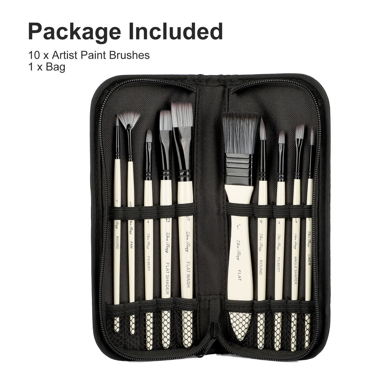 10Pcs Paint Brush Set for Watercolor, Acrylic, Oil, Gouache, 10 Different Sizes Artist Paint Brushes Nail Brush Premium Nylon Hairs Large Flat Brush for Artists, Adults & Kids - with Carrying Case