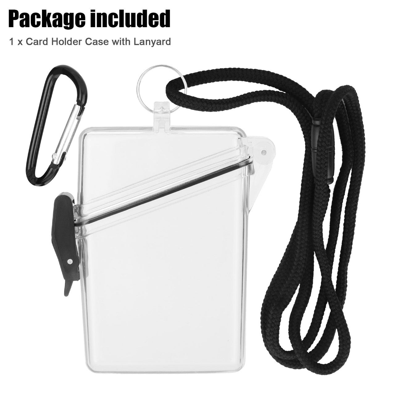 Waterproof ID Card Case Badge Holder Clear Vertical Safe Hard Plastic w/Lanyard