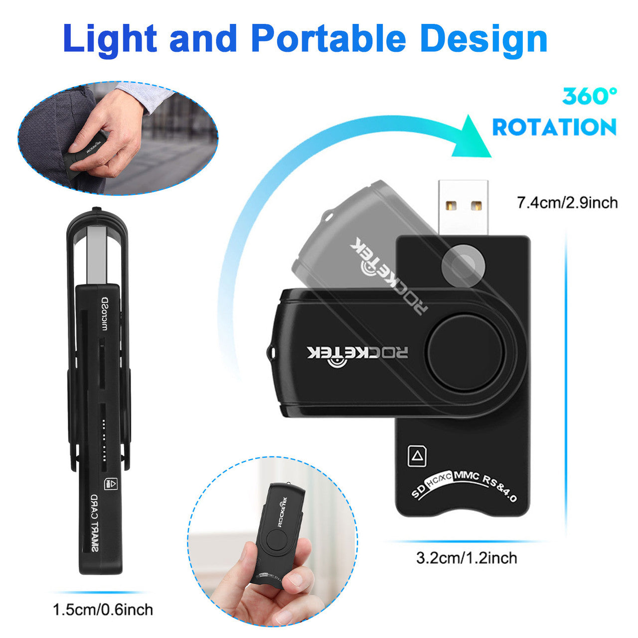 7 in 1 USB Smart Card Reader, Compact and Portable