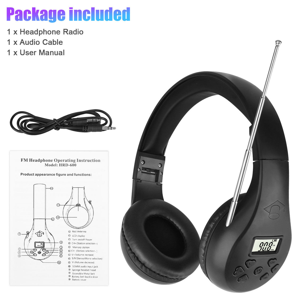 Portable FM Radio Headphones Ear Muffs with AUX, Wireless Headset with Build-In Radio