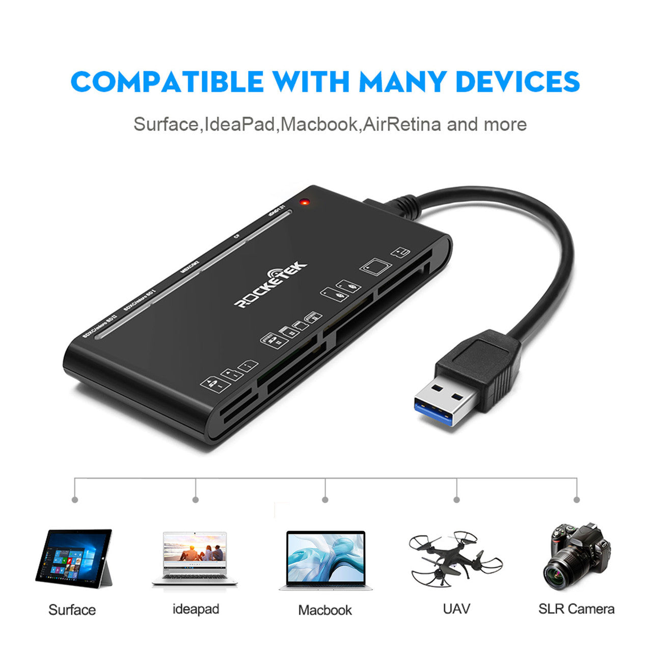 7 in 1 Memory Card Reader USB3.0 for Laptops, Macs, Windows, and More