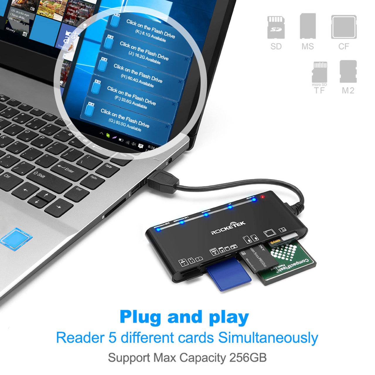 7 in 1 Memory Card Reader USB3.0 for Laptops, Macs, Windows, and More