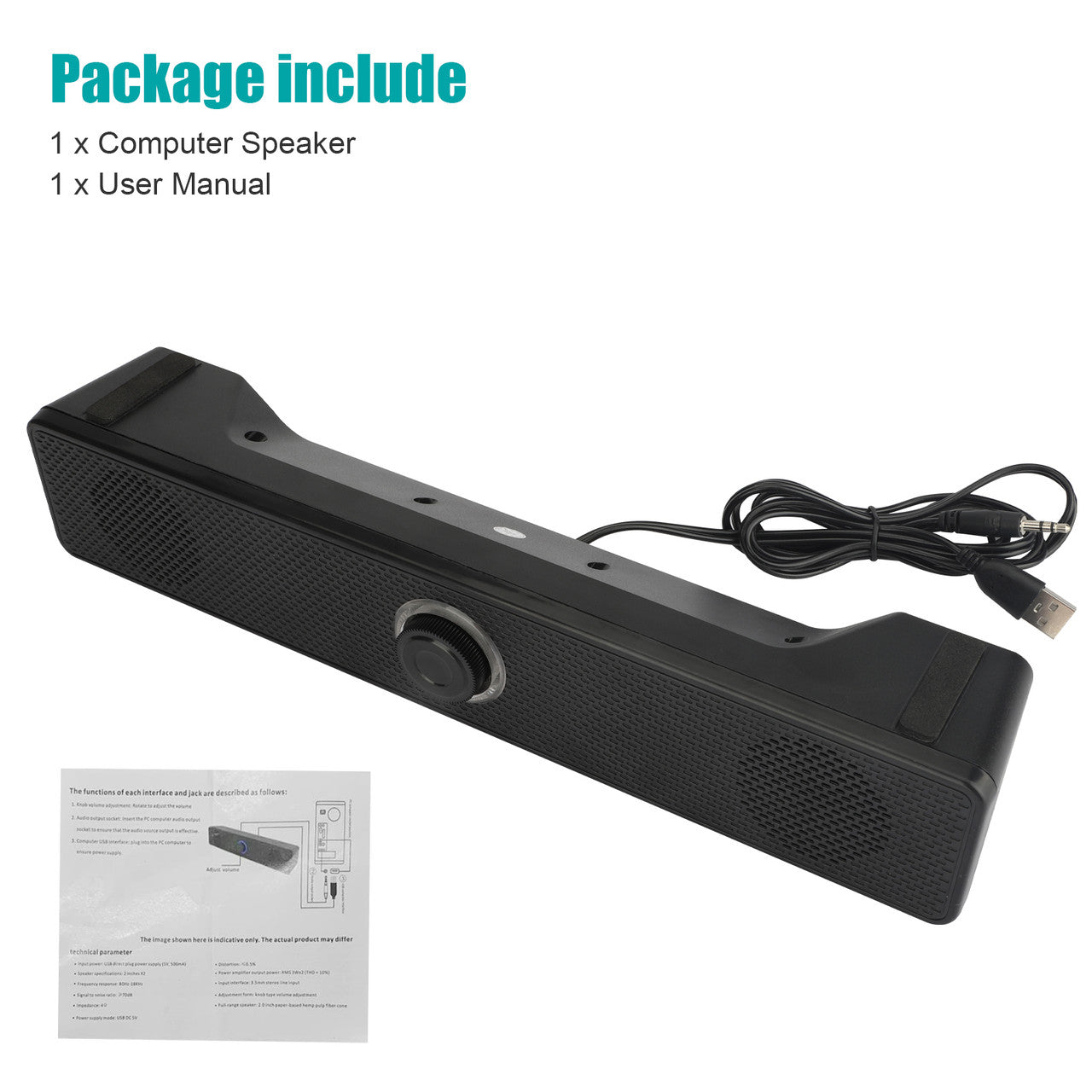 Stereo USB Powered Soundbar Stylish Speaker for PC Tablets Desktop Cellphone Laptop