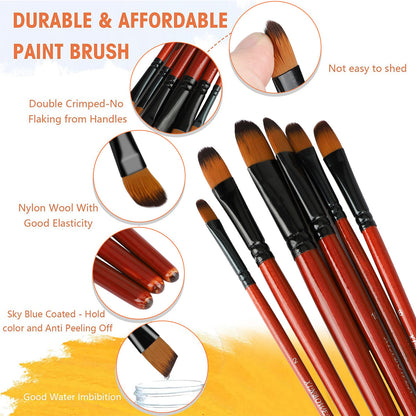 Paint Brush Set with Double Color Nylon Hairs and has Light Wooden Handles, 18 Pcs