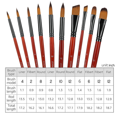 Paint Brush Set with Double Color Nylon Hairs and has Light Wooden Handles, 18 Pcs