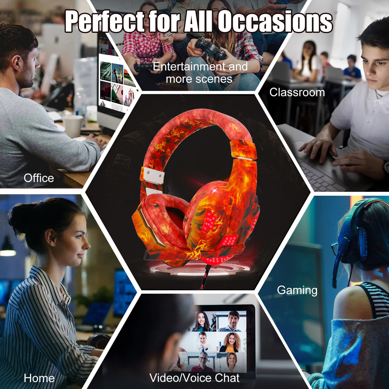 Wired Gaming Headset 3.5MM Headphone Jack - For Game, PC, Controller with Mic, Surround Sound, Soft Earmuffs (Red)