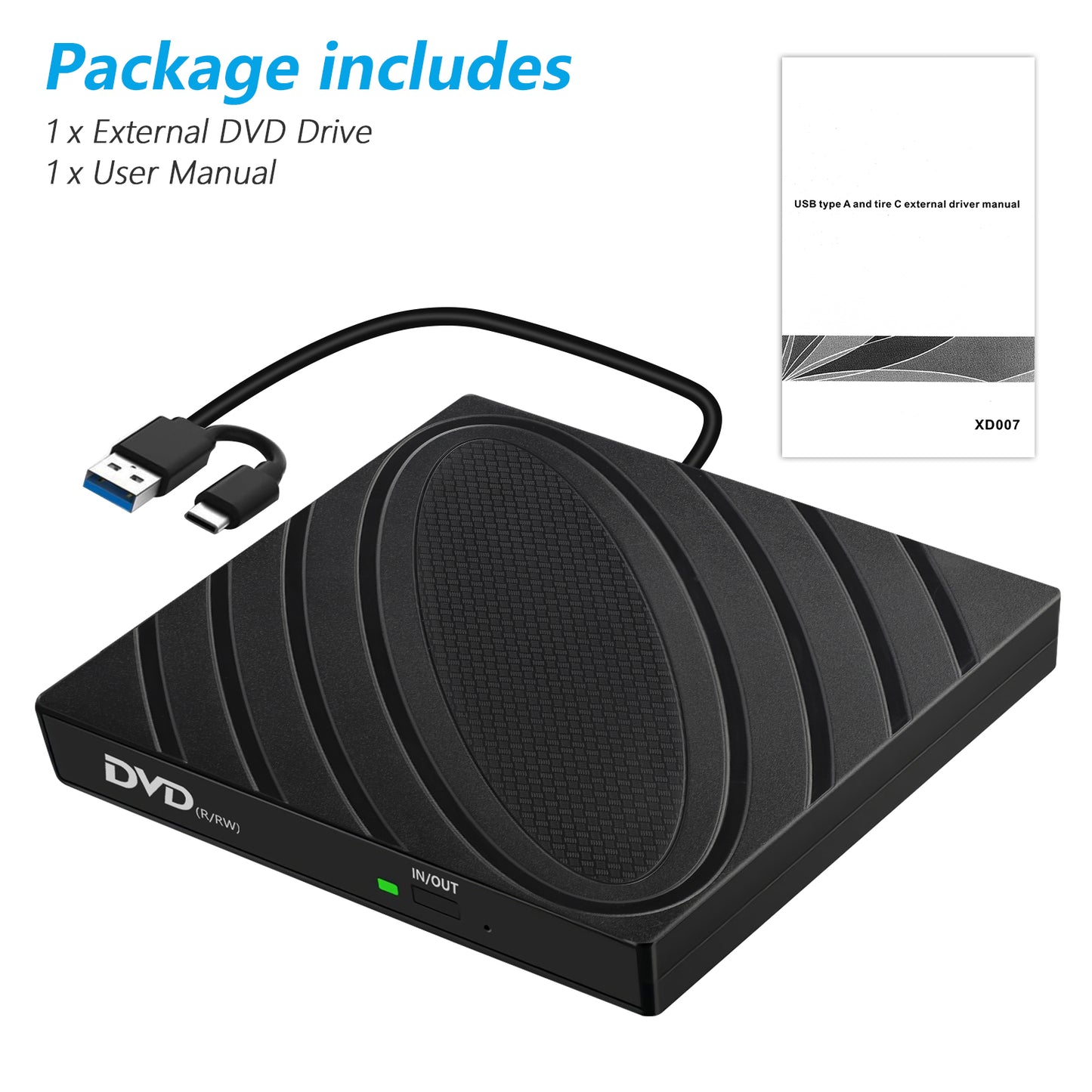 External USB 3.0 DVD RW CD Writer Drive Burner Reader Player For Laptop PC