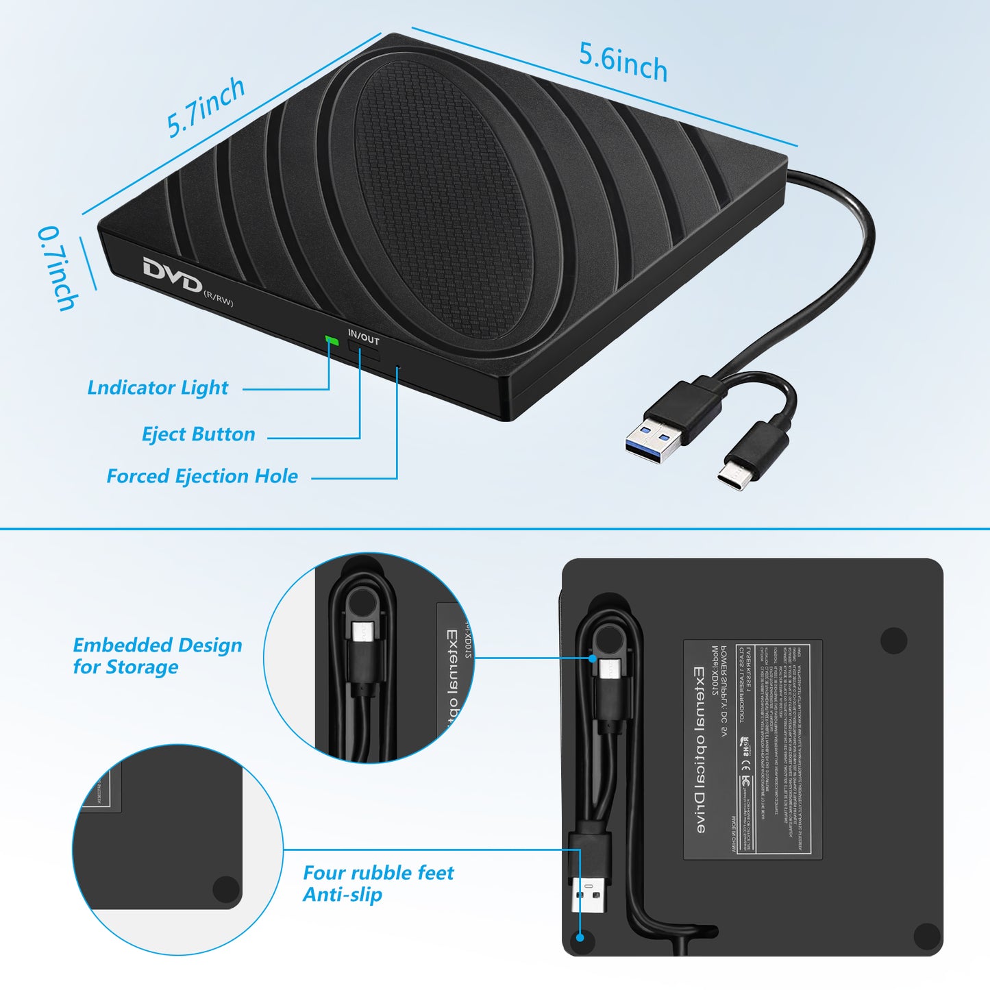 External USB 3.0 DVD RW CD Writer Drive Burner Reader Player For Laptop PC