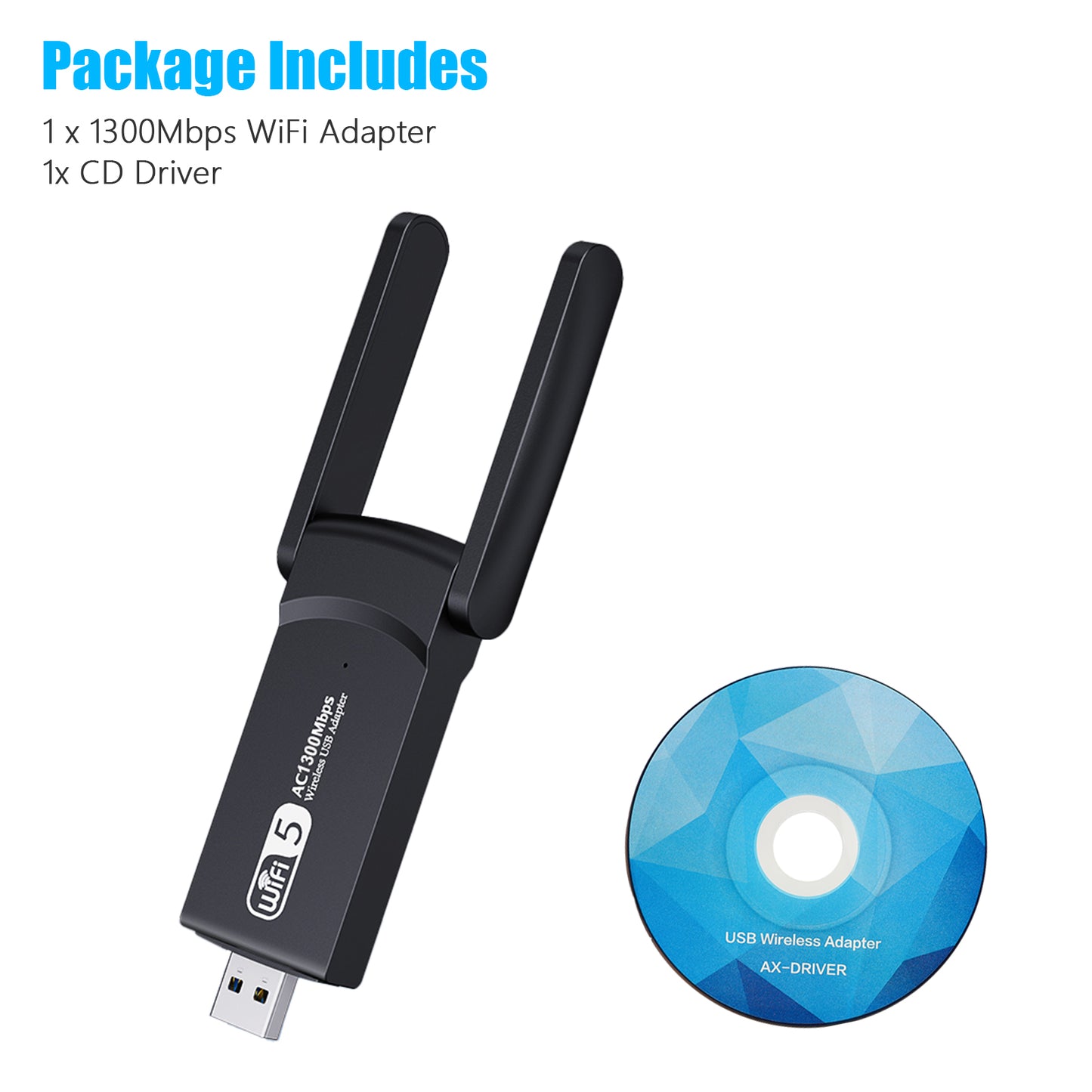 1300Mbps Long Range USB WiFi Adapter for PC Desktop Laptop