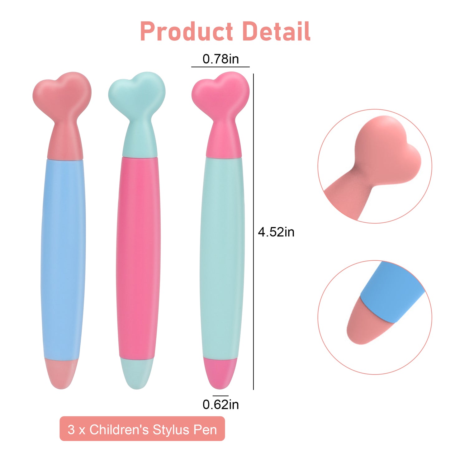 3Pcs Kids Stylus Pens for Touch Screens - Durable Rubber Tips Stylus for Kids,Compatible with All Touch Screens Devices,iPad,iPhone,Samsung Galaxy Tab,Android Tablets