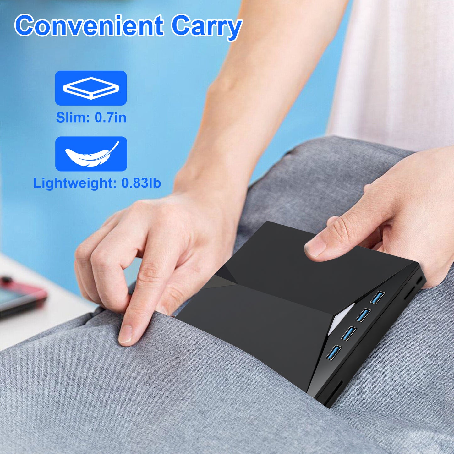 7 in 1 USB 3.0 Multi-function External CD/DVD Drive - Type-C CD/DVD +/-RW Player Reader Writer Burner, 4 USB Ports, Support SD/TF Card, Optical CD DVD Drive (Black)