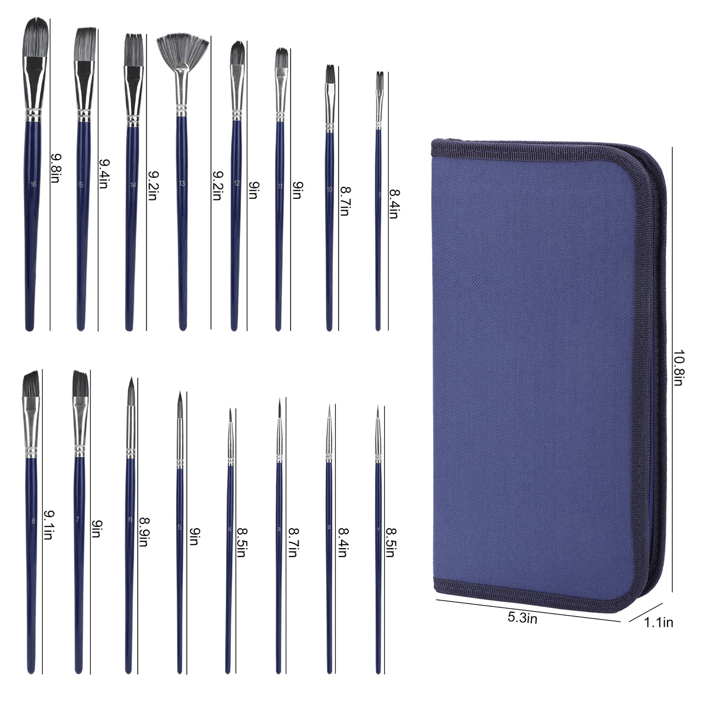 16Pcs Artist Paint Brush Set - 16 Different Sizes Paint Brushes with Oil Painting Knife and Sponge,Suitable for Acrylic, Watercolor, Oil and Gouache Painting