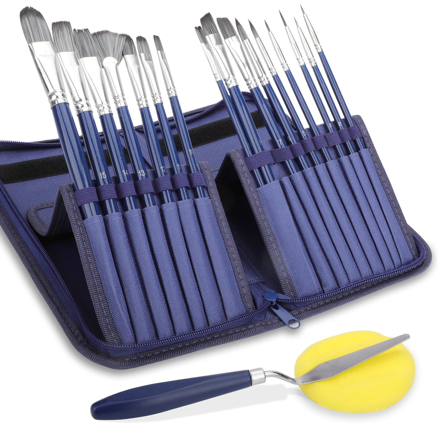 16Pcs Artist Paint Brush Set - 16 Different Sizes Paint Brushes with Oil Painting Knife and Sponge,Suitable for Acrylic, Watercolor, Oil and Gouache Painting