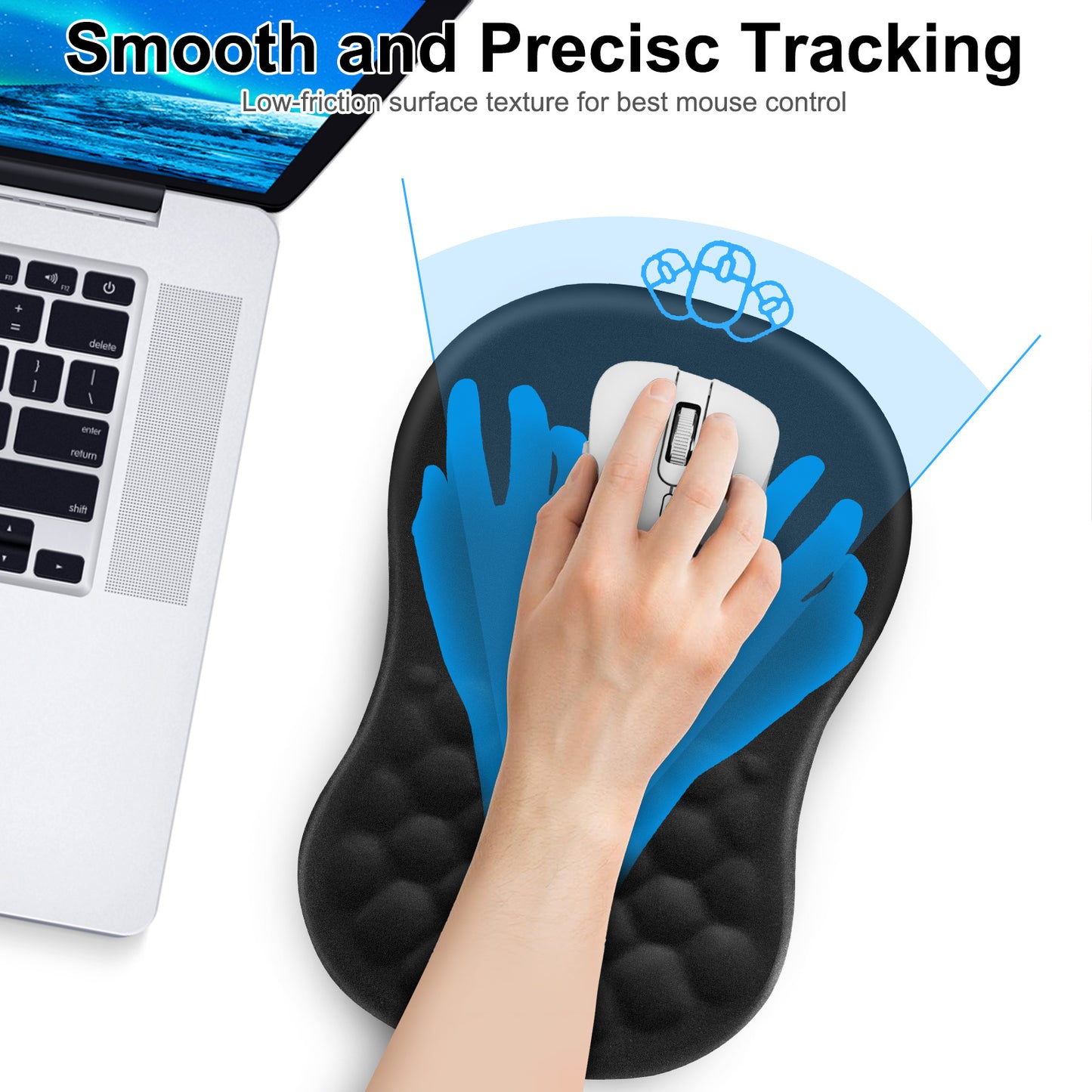 Ergonomic Wrist Support Mouse Pad - Wrist Rest with Memory Foam and Non-Slip PU Base for Pain Relief and Enhanced Functionality in Computer Activities (Black)