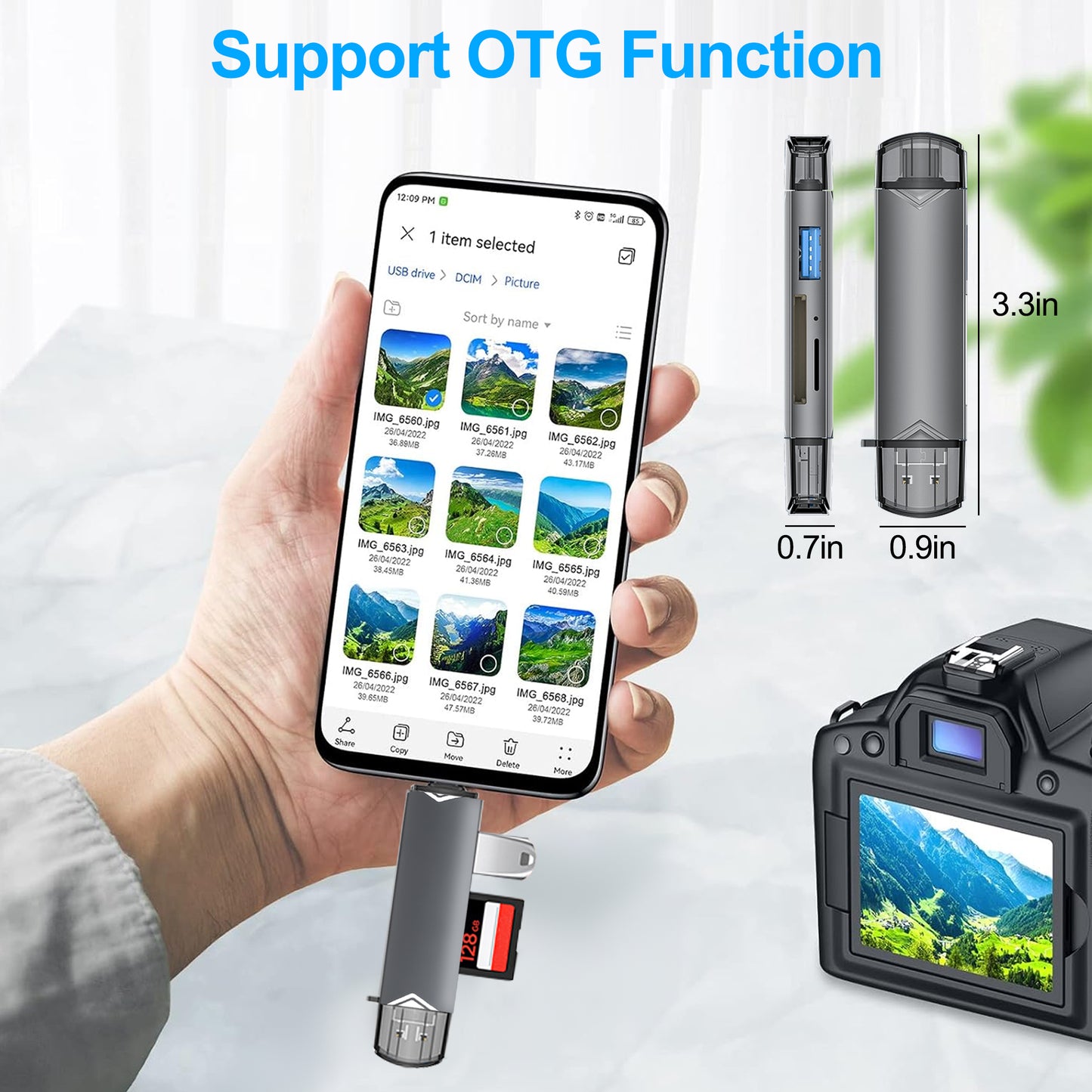 6 in 1 OTG Connector Memory Card Adapter - Dual Slot USB 3.0/USB C/Micro USB OTG Memory Card TF/SD/Micro SD/SDXC/Micro SDXC/Micro SDHC (Gray)