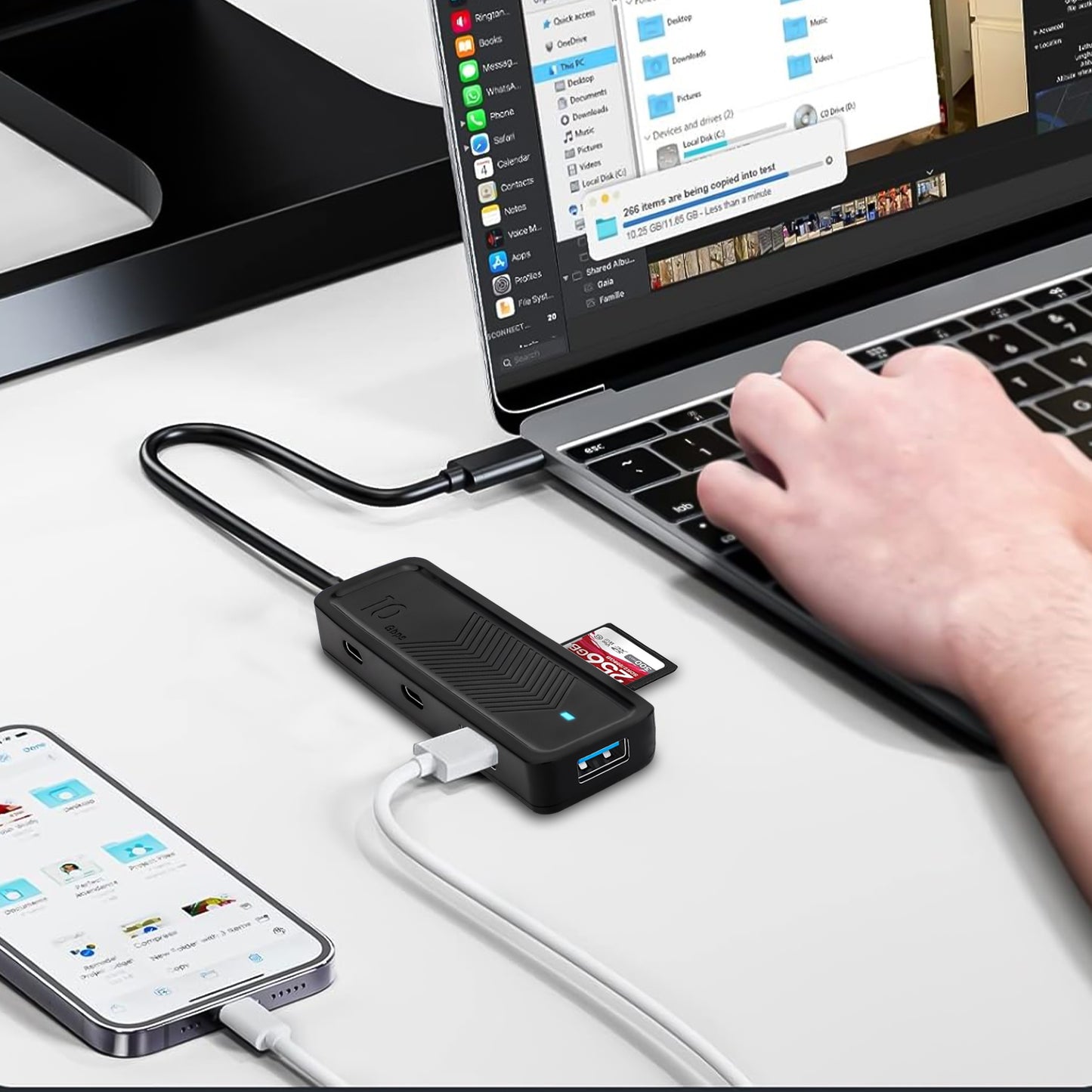 6-IN-1 USB 3.2 Type C Hub Card Reader - 10Gbps Fast Data Transmission SD/TF Card Reader and USB-C Adapter for MacBook Pro, PC, and More (Black)