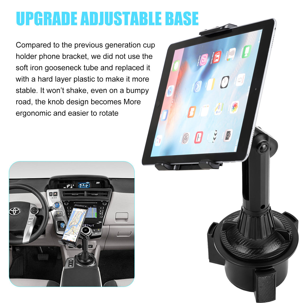 Car Cup Holder Phone Mount, 2-in-1 Universal Adjustable Cup Holder Tablet Mount Fit for iPhone 12/11 Pro/11/XS Max/XR/X, Samsung Galaxy S20/S10/S9, iPad Pro 2020, iPad Pro/12.9/11/10.5/9.7, iPad Mini