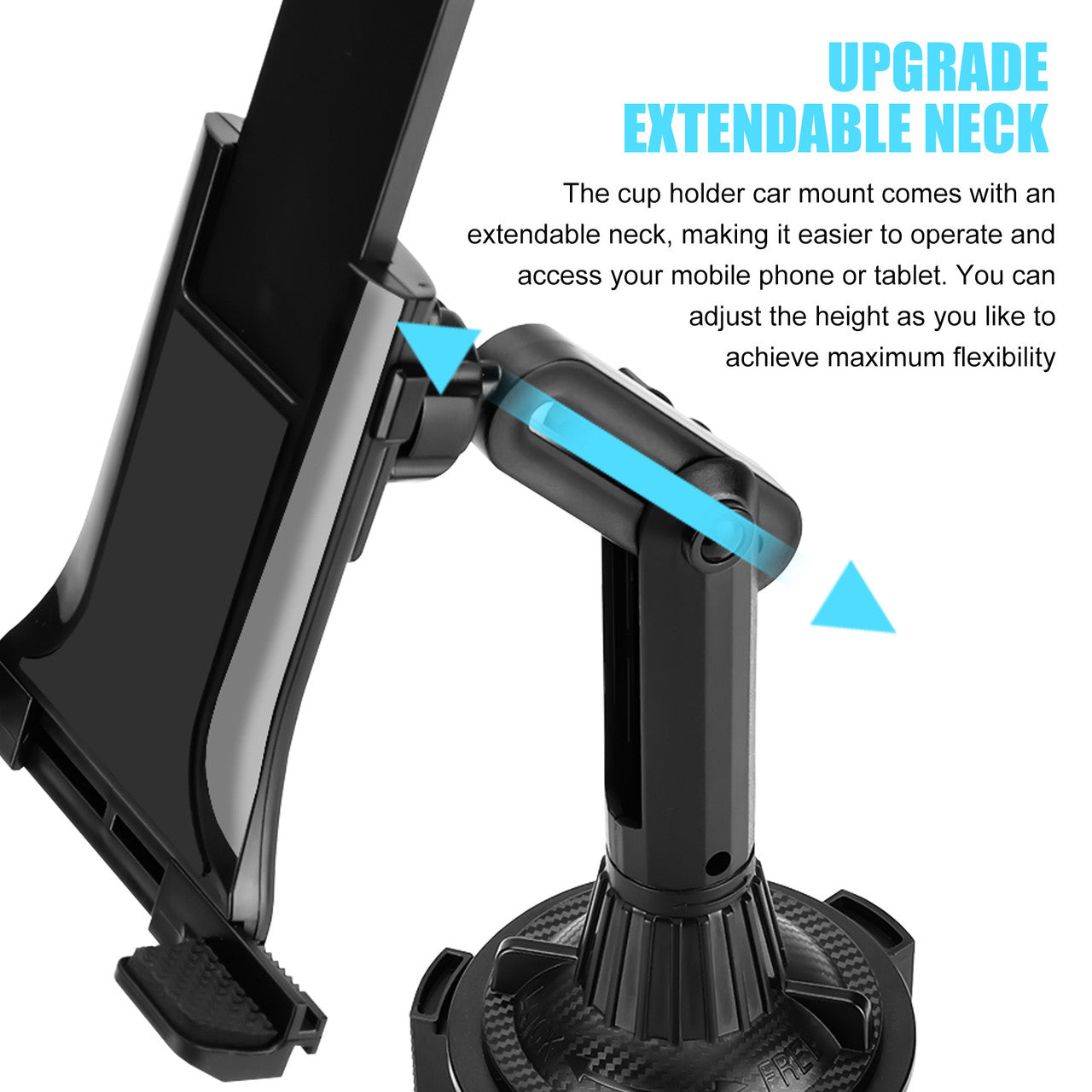 Car Cup Holder Phone Mount, 2-in-1 Universal Adjustable Cup Holder Tablet Mount Fit for iPhone 12/11 Pro/11/XS Max/XR/X, Samsung Galaxy S20/S10/S9, iPad Pro 2020, iPad Pro/12.9/11/10.5/9.7, iPad Mini