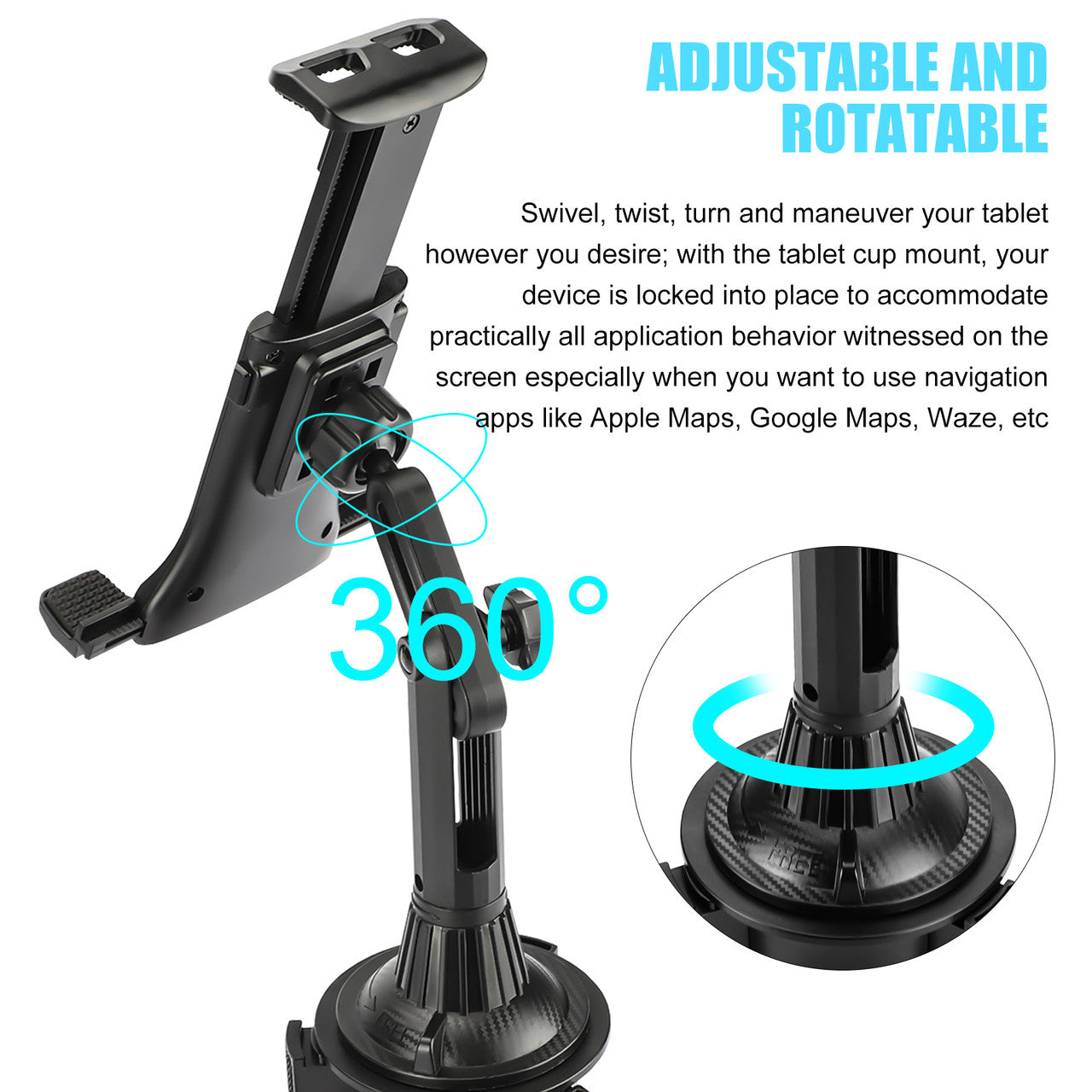 Car Cup Holder Phone Mount, 2-in-1 Universal Adjustable Cup Holder Tablet Mount Fit for iPhone 12/11 Pro/11/XS Max/XR/X, Samsung Galaxy S20/S10/S9, iPad Pro 2020, iPad Pro/12.9/11/10.5/9.7, iPad Mini
