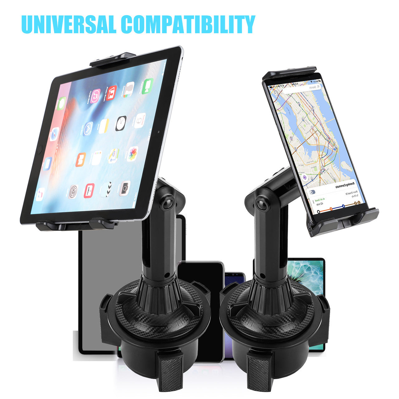 Car Cup Holder Phone Mount, 2-in-1 Universal Adjustable Cup Holder Tablet Mount Fit for iPhone 12/11 Pro/11/XS Max/XR/X, Samsung Galaxy S20/S10/S9, iPad Pro 2020, iPad Pro/12.9/11/10.5/9.7, iPad Mini