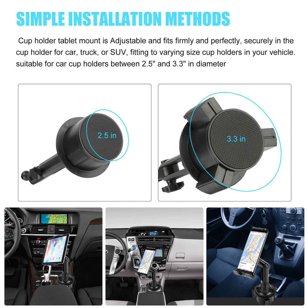 Car Cup Holder Phone Mount, 2-in-1 Universal Adjustable Cup Holder Tablet Mount Fit for iPhone 12/11 Pro/11/XS Max/XR/X, Samsung Galaxy S20/S10/S9, iPad Pro 2020, iPad Pro/12.9/11/10.5/9.7, iPad Mini