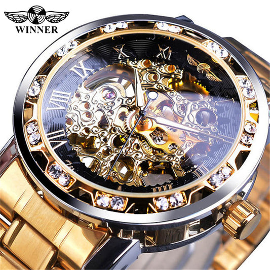 Men‘s Watch, Luxury Mechanical Stainless Steel Skeleton Waterproof Automatic Self-Winding Rome Number Diamond Dial Wrist Watch for Men