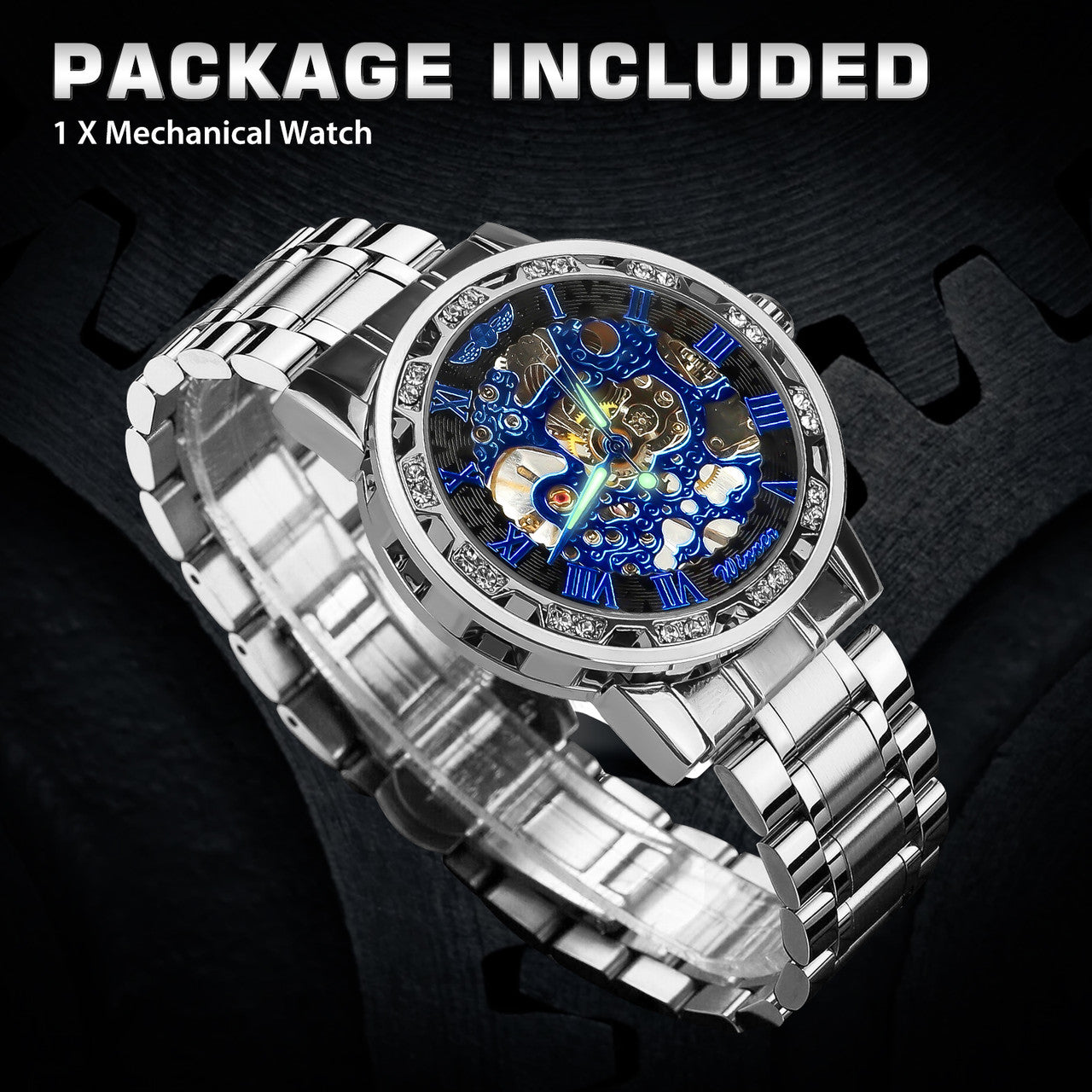 Winner Luxury Men's Stainless Steel Diamond Mechanical Watch