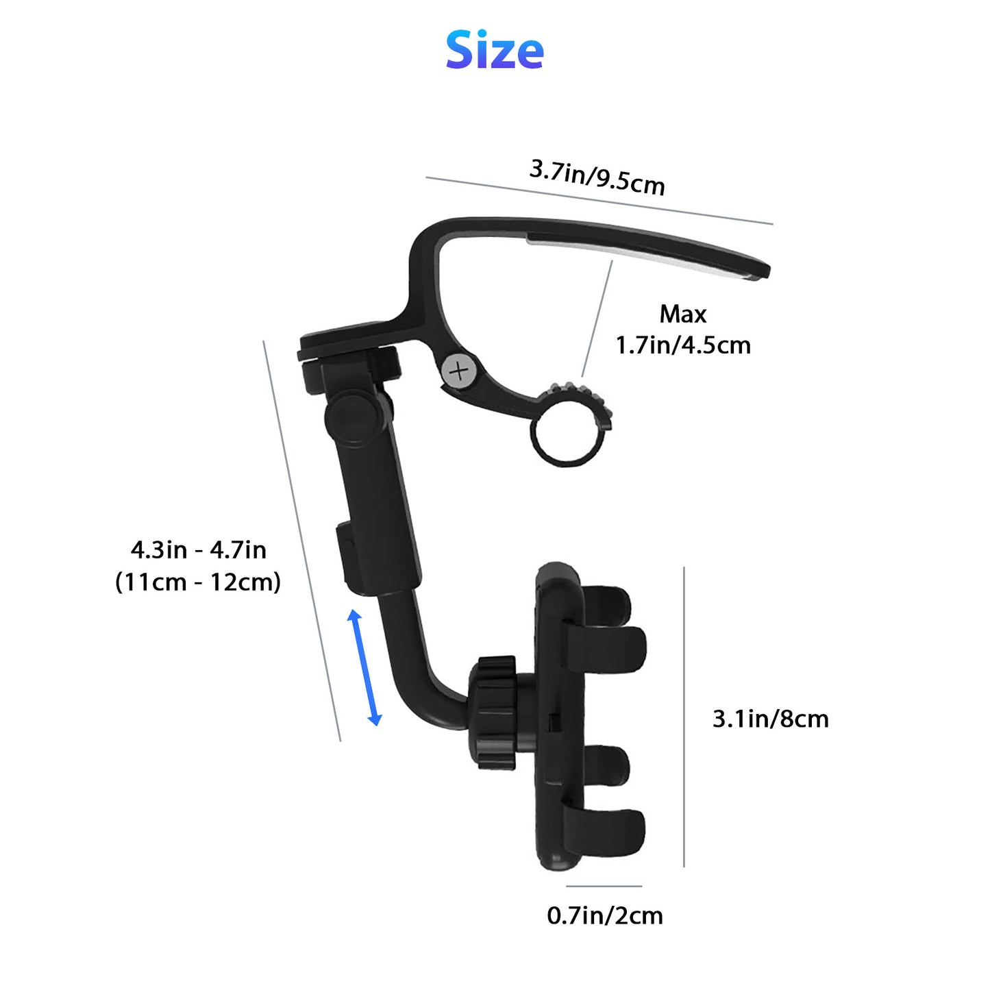 Dual-clip Car Phone Holder Mount Compatible with all mobile phones and devices with a width of 68mm - 94mm.