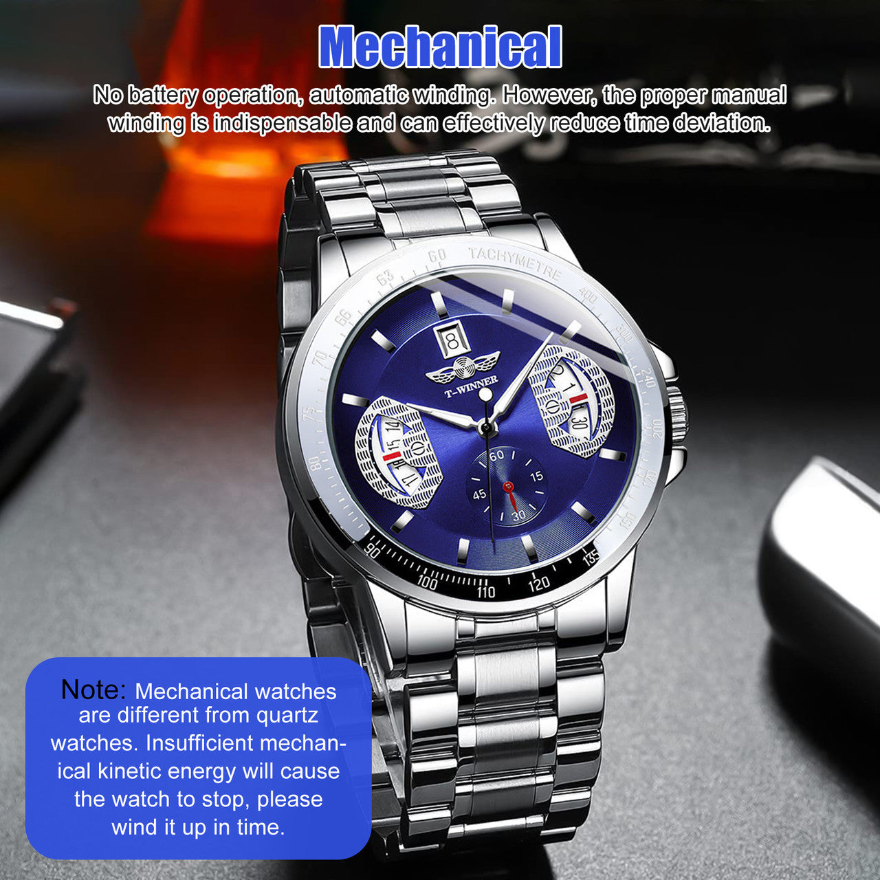 New Mens Stainless Steel Watch - Waterproof Date Analogue Quartz Watch Tachymeter Classical Business Wrist Watch for Men