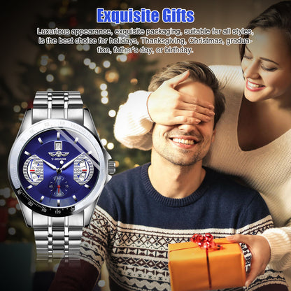 New Mens Stainless Steel Watch - Waterproof Date Analogue Quartz Watch Tachymeter Classical Business Wrist Watch for Men