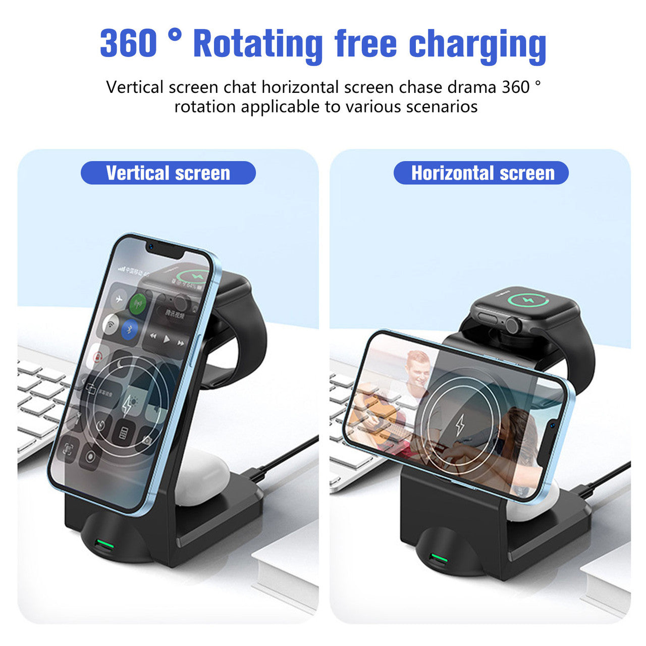 3-IN-1 Wireless Charging Dock - Magnetic Foldable Charging Pad Fast Wireless Charging Station Compatible