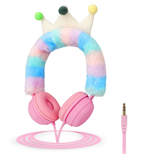 Cute Crown Wired On-Ear Headphones - Adjustable Kids Wired Headphone Gaming Earphones with Mic for Girl Kids Christmas Gift
