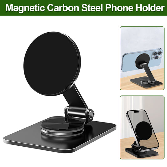 Magnetic 360° Rotating Desk Phone Stand Holder - Compatible with MagSafe for iPhone 15/14/13/12 Series, Foldable & Adjustable Stand (Black)