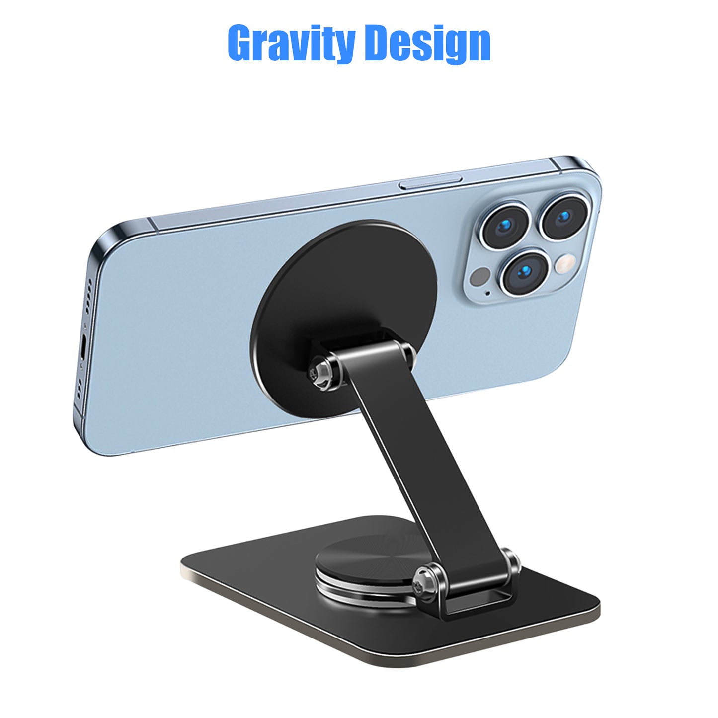 Magnetic 360° Rotating Desk Phone Stand Holder - Compatible with MagSafe for iPhone 15/14/13/12 Series, Foldable & Adjustable Stand (Black)