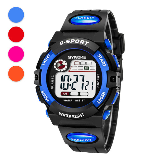 Multi-Function 30M Waterproof Watch LED Digital Double Action Watch Electronic Watches Kids Boy Girl Gift, Blue