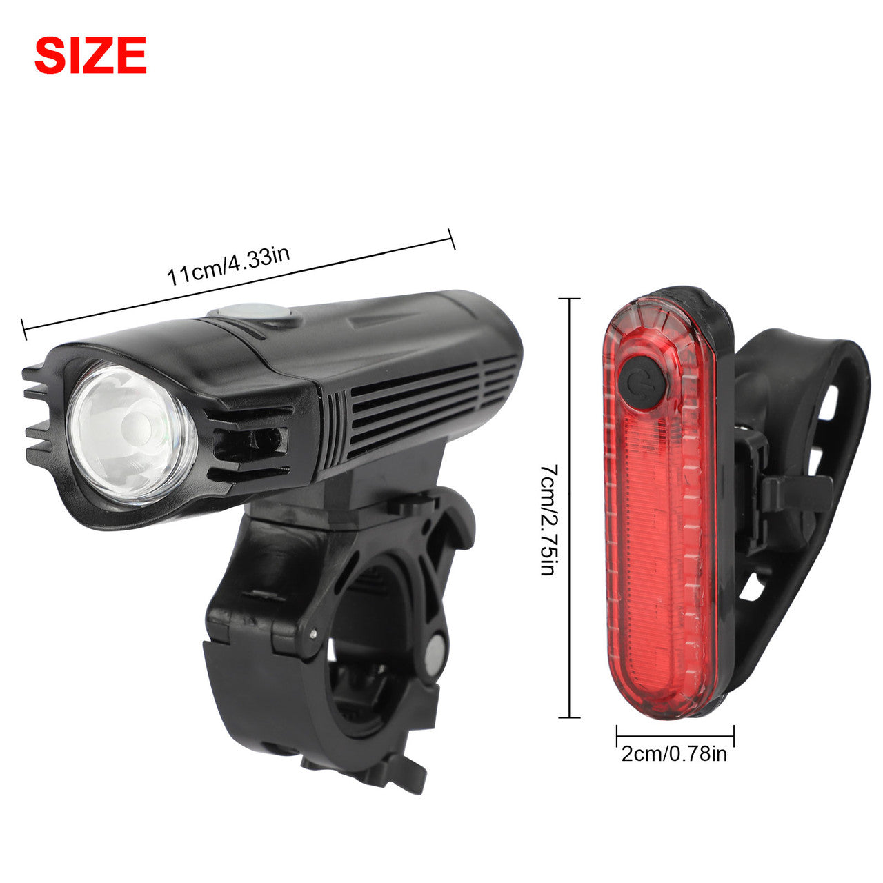 USB Rechargeable LED Bike Light Set, Bicycle Headlight and Taillight Kit, with Mounting Bracket and 4 Light Modes, Waterproof for Kids Men Women Cycling Hiking Camping or Any Outdoor Activity