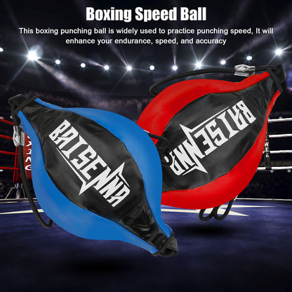 Boxing Speed Ball Leather Boxing Ball Including Rope for Gym MMA Boxing Sports Punch Bag (Black+Red)