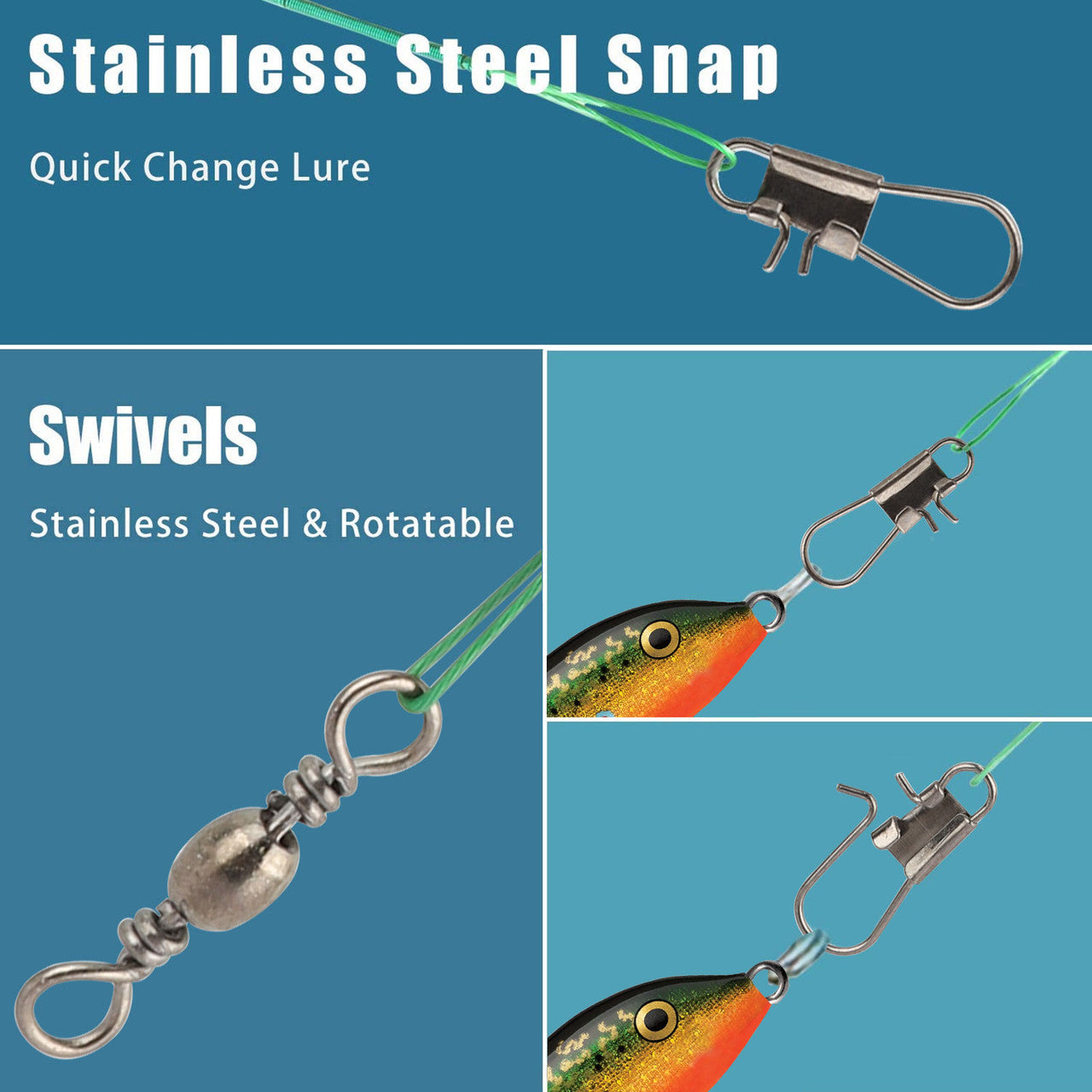Stainless Steel Fishing Rigs High-Strength Fishing Line with Swivels and Snaps Kits,100pcs
