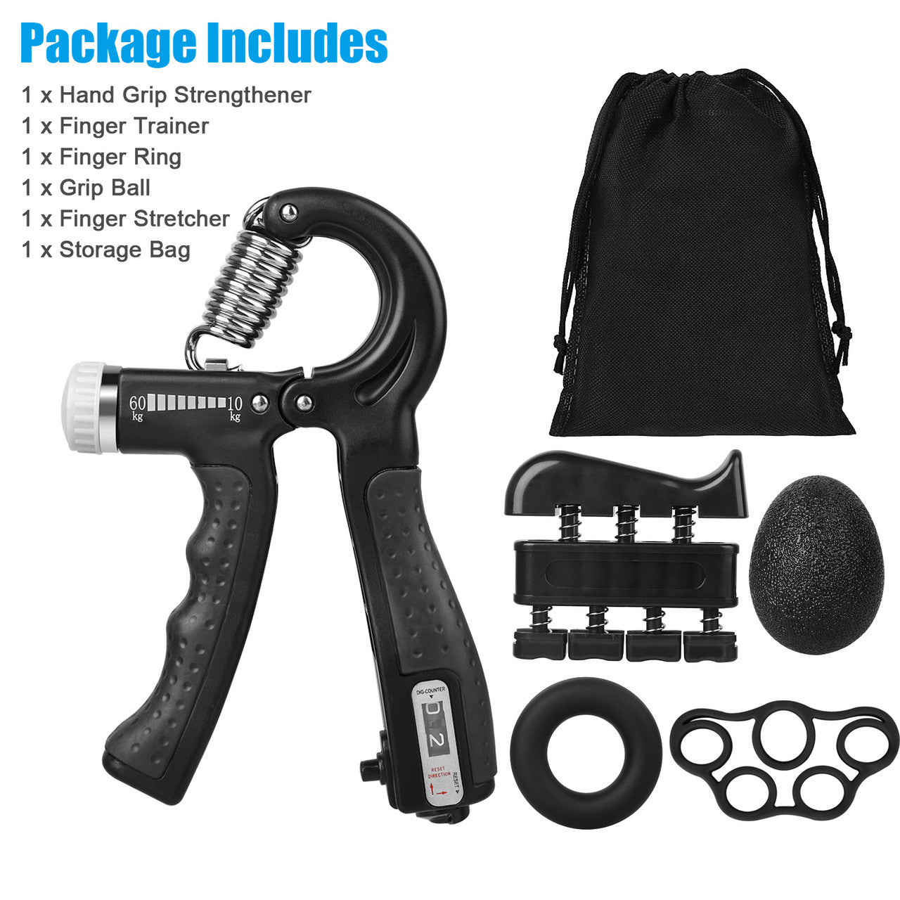 Hand Grip Strengthener Set, Black, 5pcs
